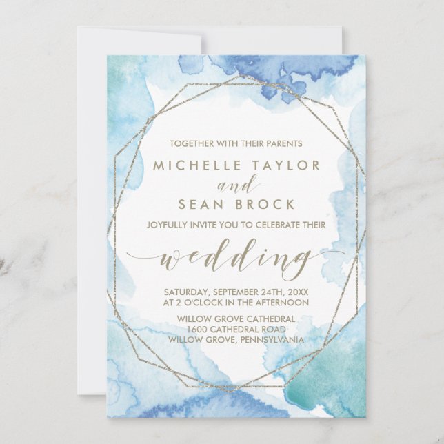 Invitación Boda de acuarela geométrica (Anverso)