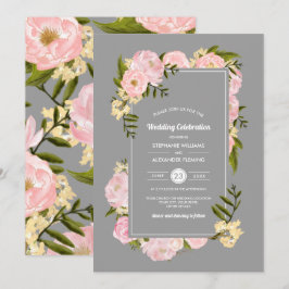 Invitación Boda de acuarela gris de Rubor Pink Peonies