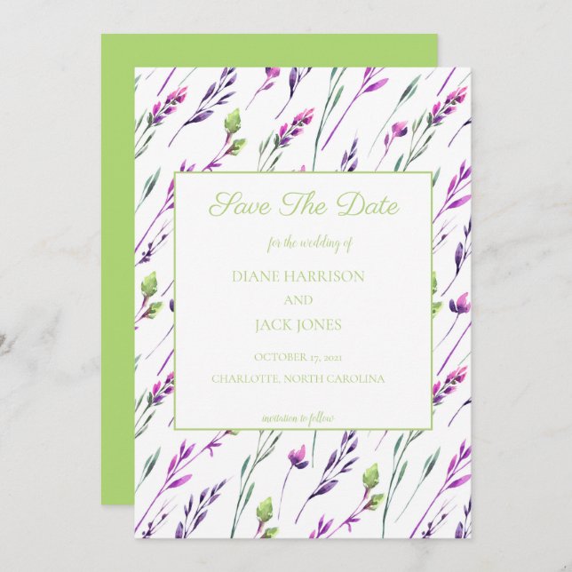 Invitación Boda de Acuarela Guardar la Fecha (Anverso / Reverso)