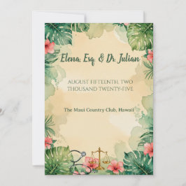 Invitación Boda de acuarela hawaiana de médico abogado