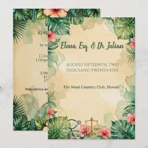 Invitación Boda de acuarela hawaiana de médico abogado
