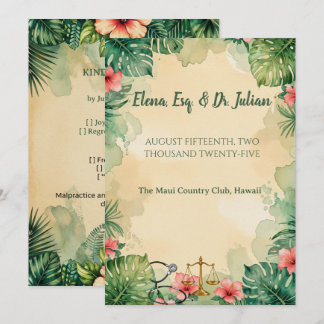 Invitación Boda de acuarela hawaiana de médico abogado