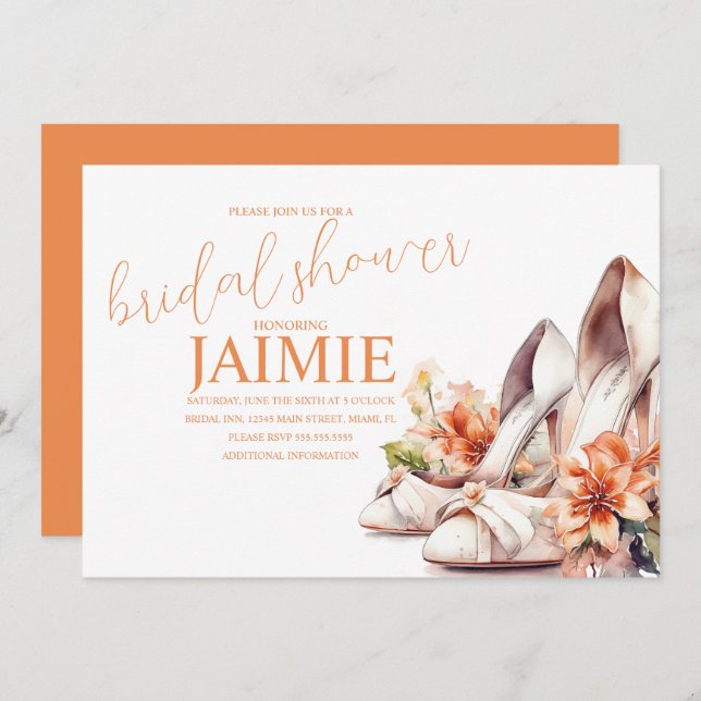 Invitación Boda de acuarela Heel Floral Bridal Shower (Anverso / Reverso)