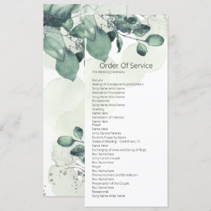 Invitación Boda de acuarela hoja botánica orden de servicio