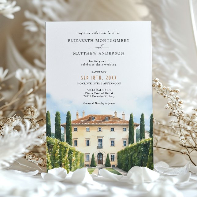 Invitación Boda de acuarela italiano Villa Balbiano (Subido por el creador)