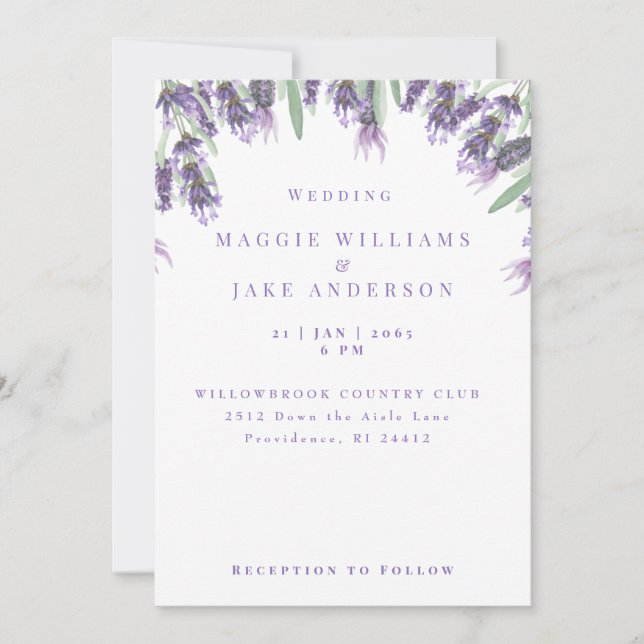 Invitación Boda de acuarela lavanda (Anverso)