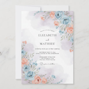 Invitación Boda de Acuarela Lírica Azul Polvoriento