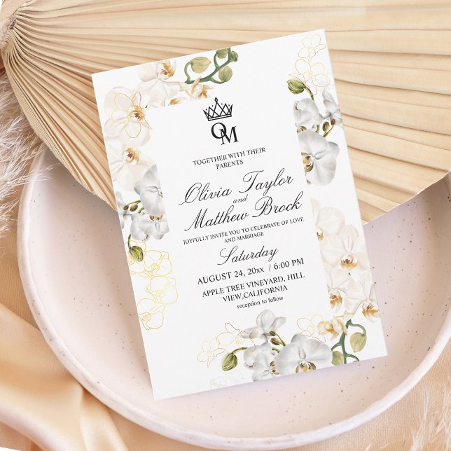 Invitación Boda de acuarela Lux White Orchids (Subido por el creador)
