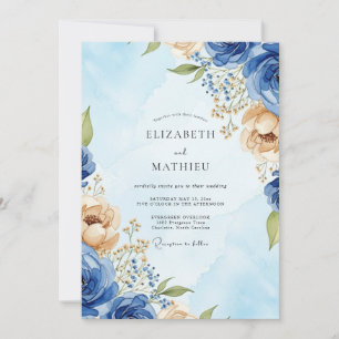 Invitación Boda de Acuarela Majestuosa Azul Real