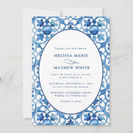 Invitación Boda de acuarela mediterránea azul moderno