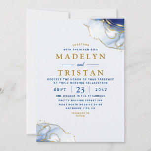 Invitación Boda de acuarela Minimalista azul