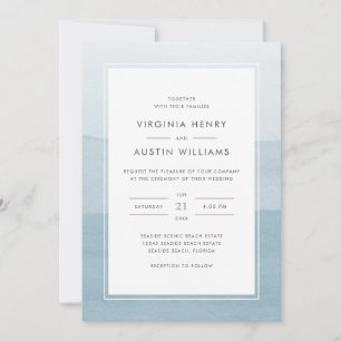 Invitación Boda de acuarela moderna azul polvoriento