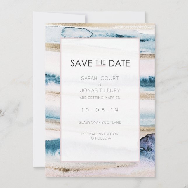 Invitación Boda de acuarela moderna de color páintero Guardar (Anverso)