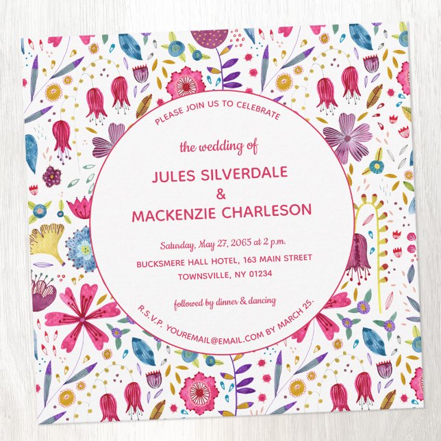 Invitación Boda de acuarela moderna de flores silvestres (Unique watercolor wild flower wedding invitation)