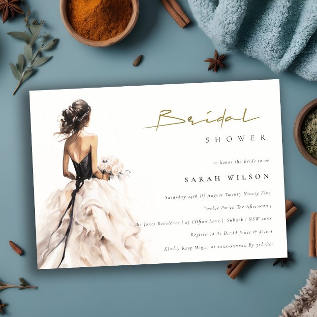 Invitación Boda de acuarela moderna ducha de novias con traje (Subido por el creador)