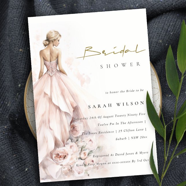 Invitación Boda de acuarela moderna ducha de novias con traje (Subido por el creador)
