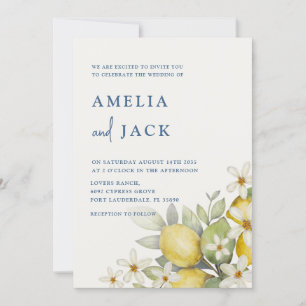 Invitación Boda de Acuarela Moderna Limones y Floral