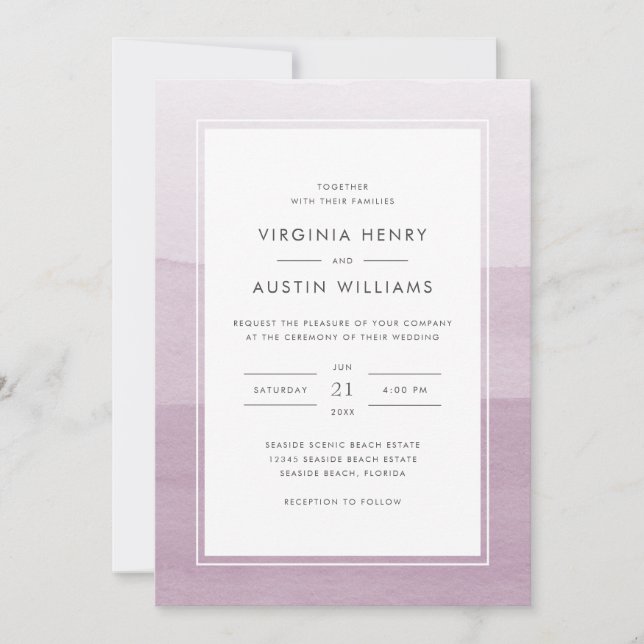 Invitación Boda de Acuarela Moderna Morada (Anverso)