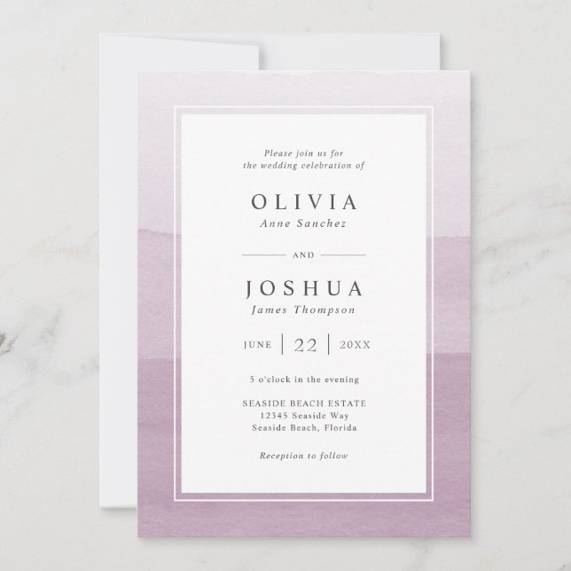 Invitación Boda de acuarela moderna púrpura (Anverso)