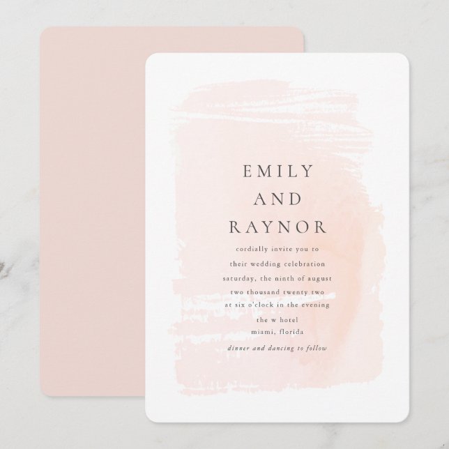 Invitación Boda de Acuarela Moderna Rosa Rubor (Anverso / Reverso)