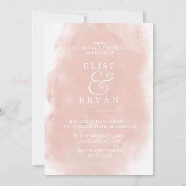 Invitación Boda de acuarela moderna simple y blanca de Rubor (Anverso)