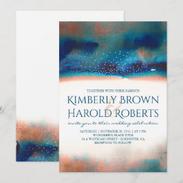 Invitación Boda de acuarela moderna turquesa y melodía