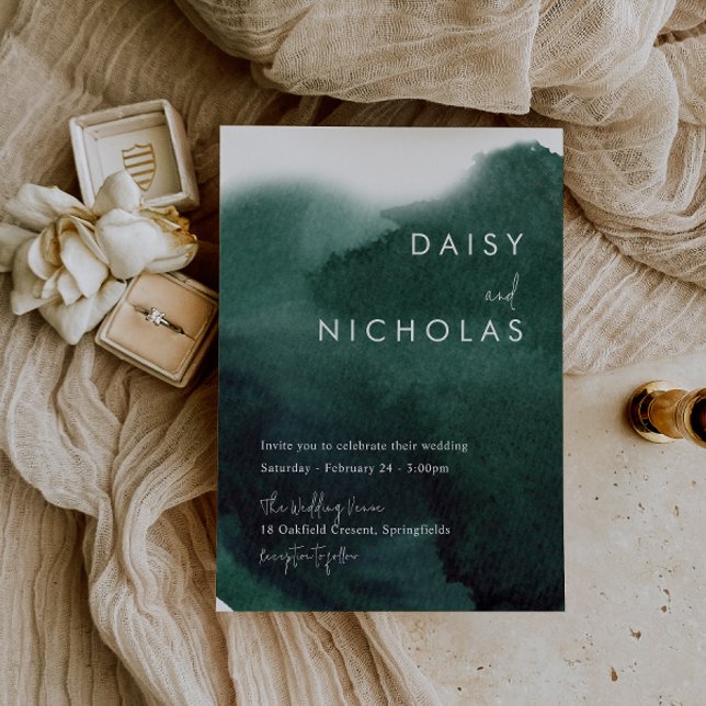 Invitación Boda de acuarela moderna verde esmeralda (Subido por el creador)