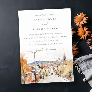 Invitación Boda de acuarela Montpelier City Scape Vermont