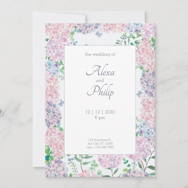 Invitación Boda de acuarela morado floral (Anverso)