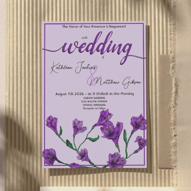 Invitación Boda de acuarela morado floral (Subido por el creador)