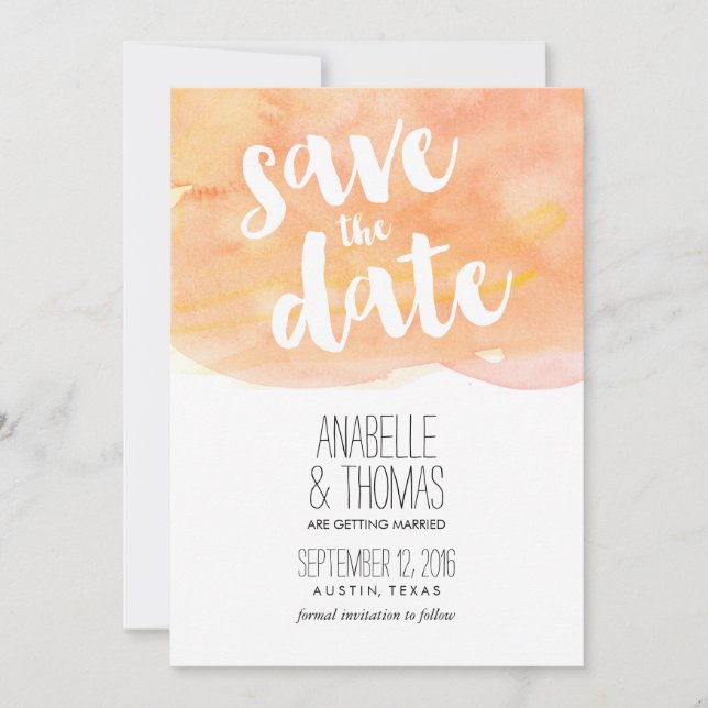 Invitación Boda de acuarela naranja de otoño guardar la fecha (Anverso)