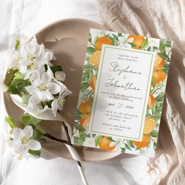 Invitación Boda de acuarela Naranja mandarín (Mandarin orange wedding invitation)