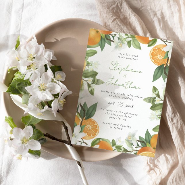 Invitación Boda de acuarela Naranja mandarín (Subido por el creador)