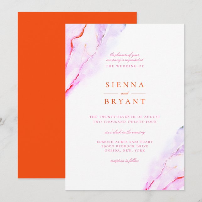 Invitación Boda de acuarela Naranja rosa (Anverso / Reverso)
