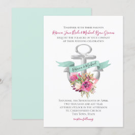 Invitación Boda de acuarela náutica de anclaje floral
