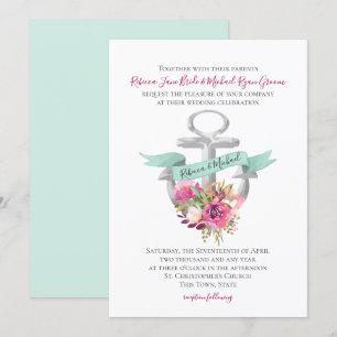 Invitación Boda de acuarela náutica de anclaje floral