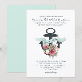 Invitación Boda de acuarela náutica de anclaje floral