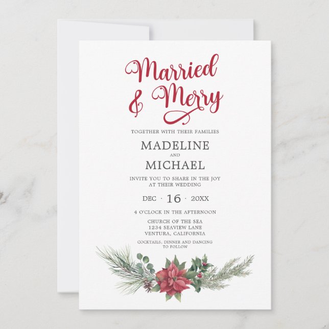 Invitación Boda de acuarela navideña casada (Anverso)