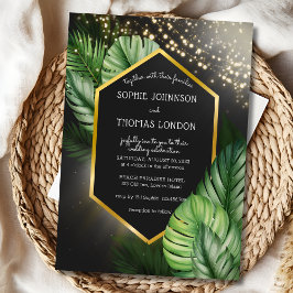 Invitación Boda de acuarela negra de la noche tropical coster