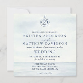 Invitación Boda de acuarela oceánica monograma