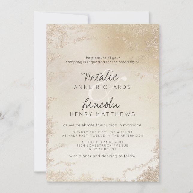 Invitación Boda de acuarela Oro Amarillo Oro Frotado Relieve  (Anverso)