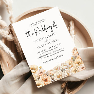 Invitación Boda de Acuarela Pastel de Peonía Floral Moderna