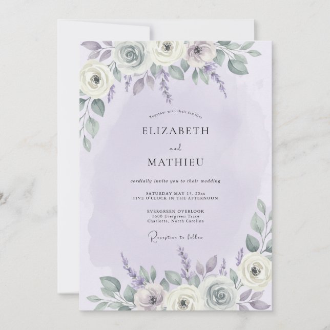 Invitación Boda de acuarela poética lavanda (Anverso)