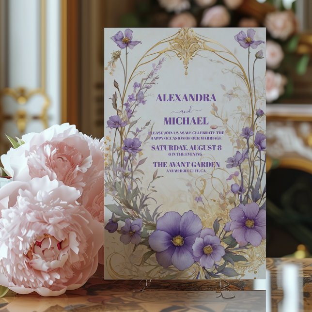 Invitación Boda de acuarela púrpura de lavanda floral (Subido por el creador)