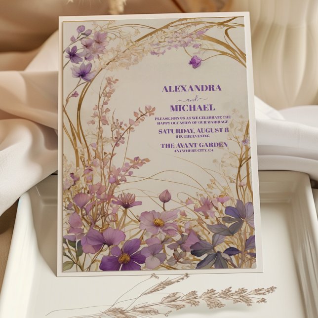 Invitación Boda de acuarela púrpura de lavanda floral (Subido por el creador)