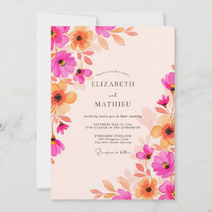 Invitación Boda de Acuarela Radiante Albaricoque Fucsia