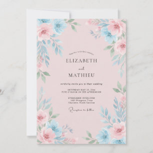 Invitación Boda de Acuarela Radiante Rosa Sonrojado