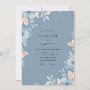 Invitación Boda de Acuarela Refinada Azul Pizarra