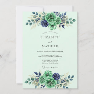Invitación Boda de Acuarela Refinada en Verde Menta
