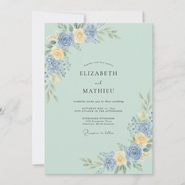 Invitación Boda de Acuarela Refinada en Verde Salvia (Anverso)